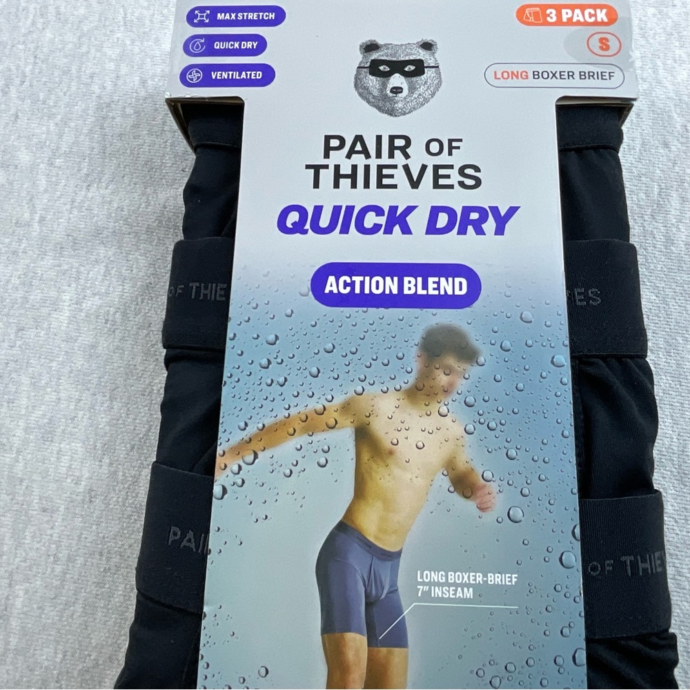 Pair Of Thieves Quick Dry Men’s Long Boxer Briefs 3 Pack Size: Small Color:Black